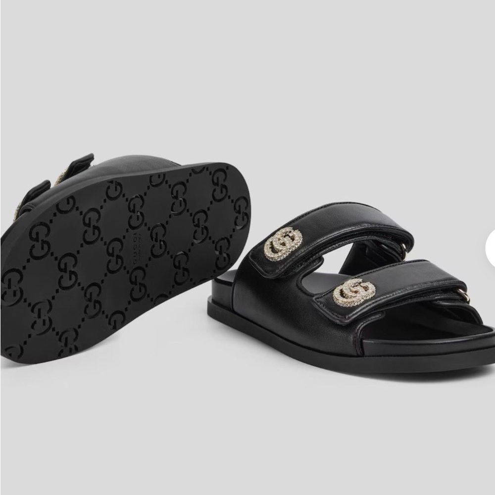 Gucci Sandals Black Crystal Double G - Picture 2 of 9